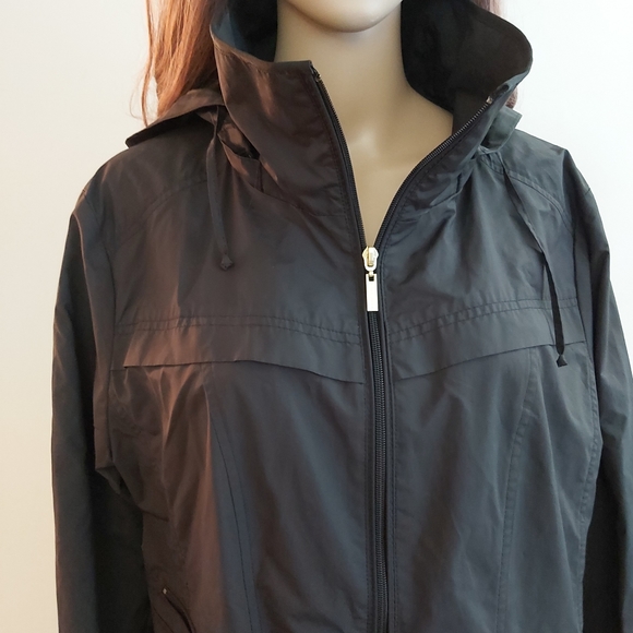 Cole Haan black hooded long trench rain coat - Picture 2 of 15